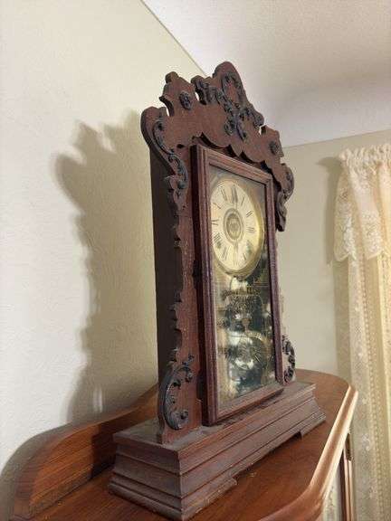 Antique Seth Thomas oak kitchen clock w/ alarm 15 wide x 23 tall