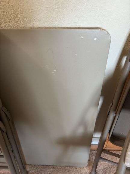 Tan/Grey square card table and 4 chairs