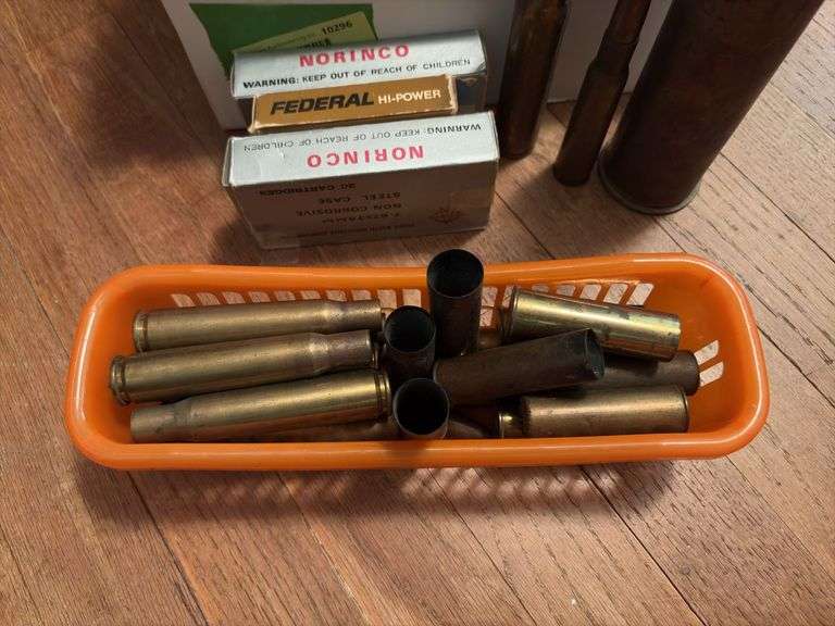 Assorted military ammo, brass etc...