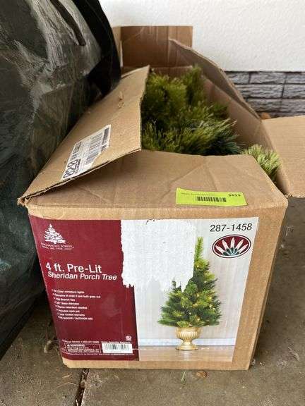 2 artifical Christmas trees and decorator tree