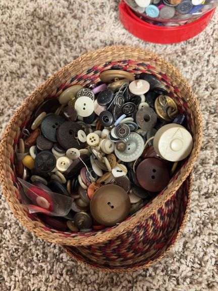 3 containers of old buttons, big and small