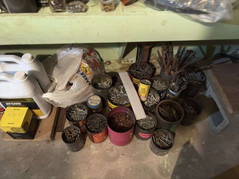 All on shelves includes all kinds of hardware, tools, tins, seal, tapes, etc BRING YOUR BOXES!!