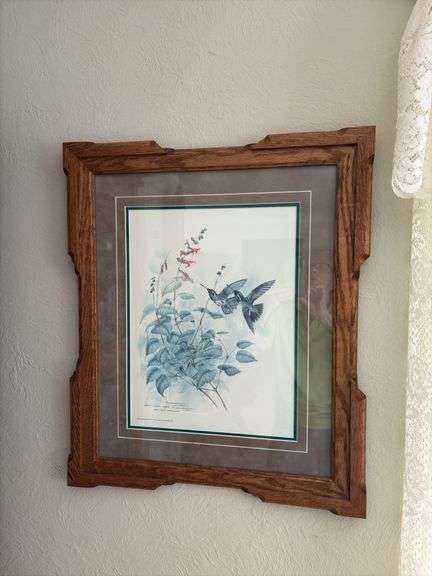 Schanz Furn Amana oak picture frame 23 x 27 w/ Landenberger AP S/N 49/100 print of a White-Eared Hummingbird