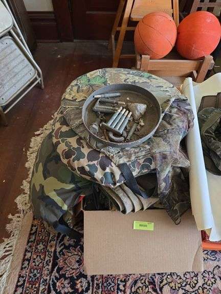 Dip nets, fishing pole, targets, shotgun cleaning kits, camo, etc