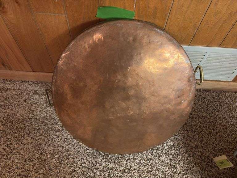 Tin dough mixing/raising pan and copper and brass 18" pan