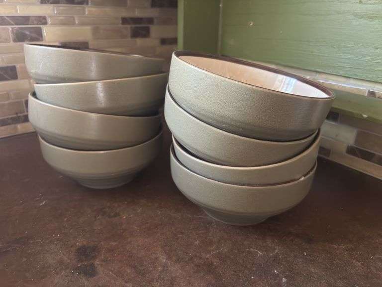 Ceramic dishes, and lots of drinking glasses