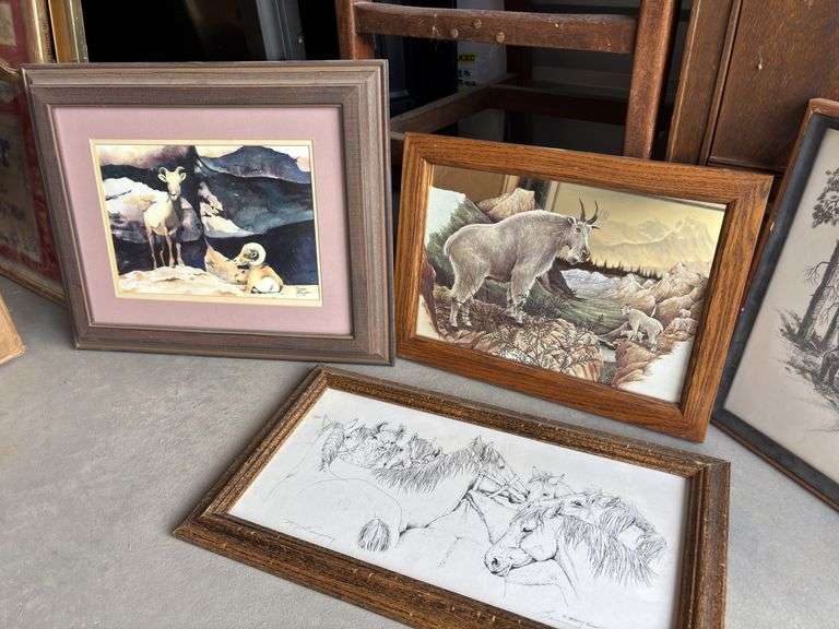 Sheep print, sheep painting on mirror, horse sketch and Elk sketch