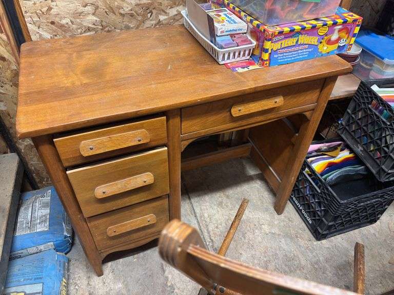 Vintage kneehole desk and fold up chair
