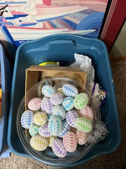 3 totes of Easter themed decor
