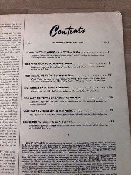 Military buttons and Log of Navigation June 1945 magazine