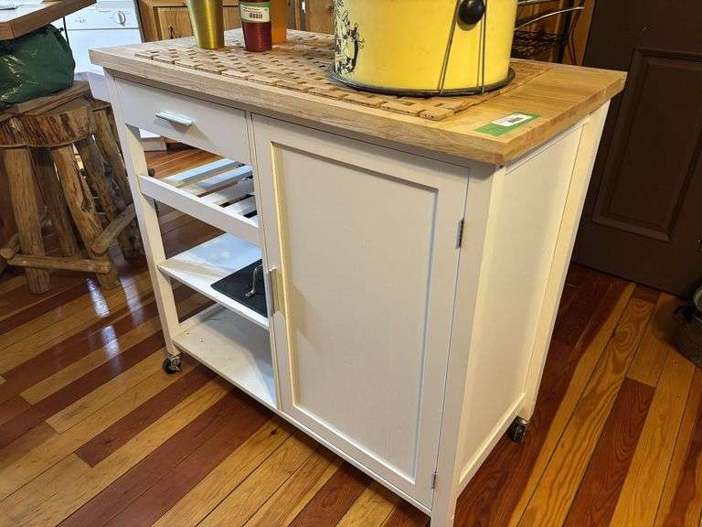 Rolling butcher block style kitchen island with storage - 38 x 35 x 19
