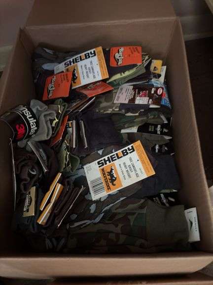 Army surplus clothing, gloves, hats, sleeping bag