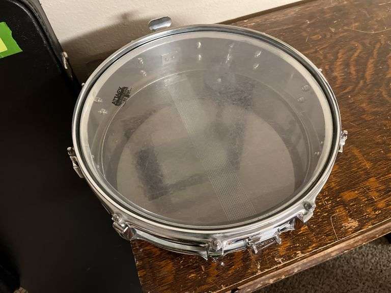 Vic Firth snare drum, soft guitar case and rectangular instrument hardcase
