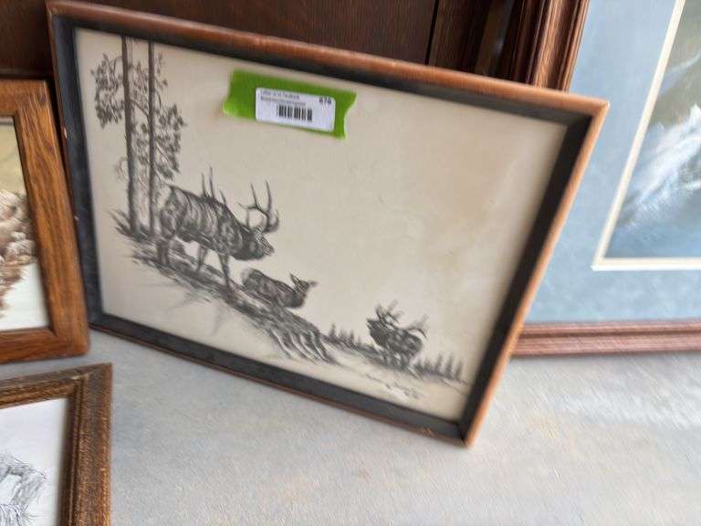 Sheep print, sheep painting on mirror, horse sketch and Elk sketch