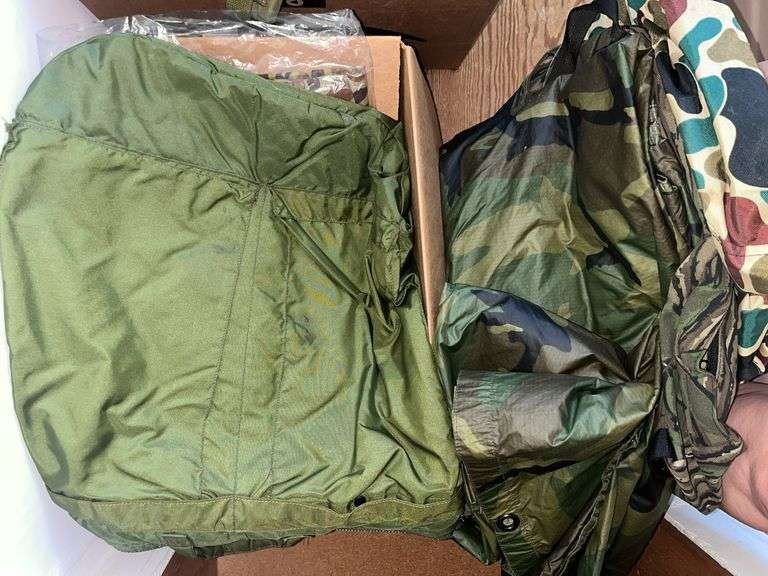 Canteens, camo fabric, bags, outerwear
