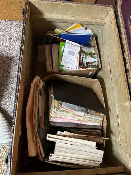 Humpback trunk w/ insert tray and a bunch of churchy books and literature
