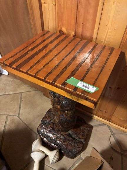 Unique knotty pine side table 14 x 18 x 28