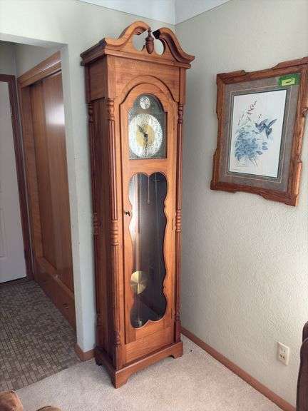 1985 dated and Signed Kraus Furniture Amana walnut Grandfather clock 12D x 23L x 83H