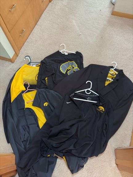 6 hangers of Hawkeye apparel, light coats/jackets most XXL