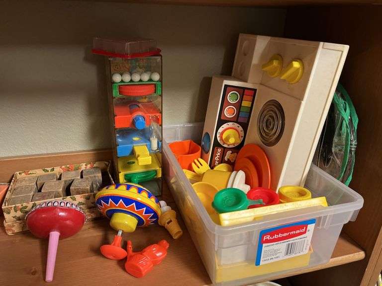 Fisher Price, wooden blocks, noise makers etc...