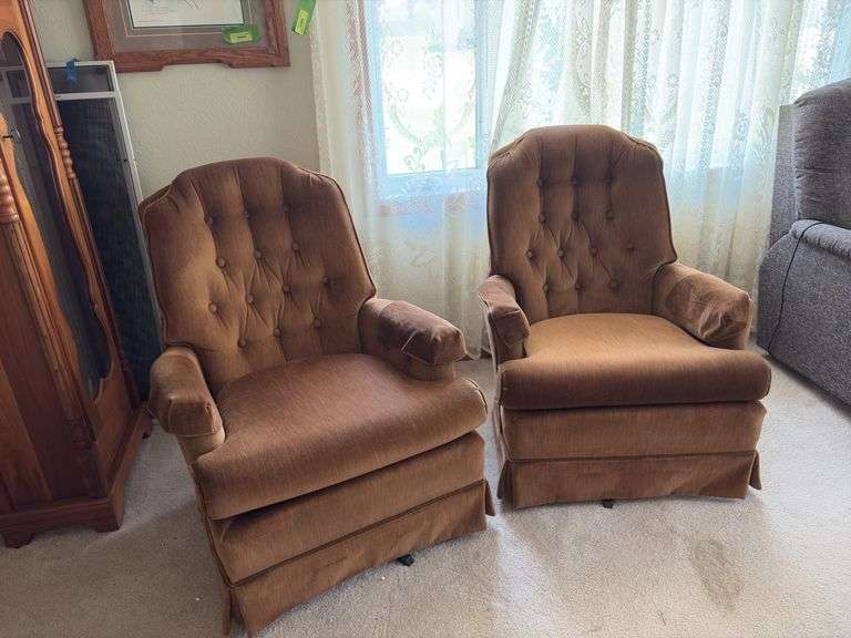 Pair of Best Chairs brown swivel platform rockers