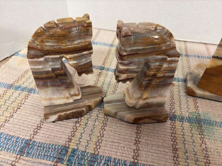 Agate bookends and candleholders