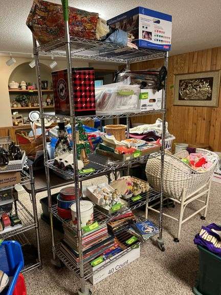 Rolling shelf unit 18D x 36L x 76H Now think about it, the shelf is FULL of other lots. Do not sign up for an early pick time, it will still be full! NO CONTENTS!!