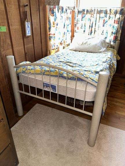 Twin size metal bed with Serta Bristol mattress and linens Very clean!!