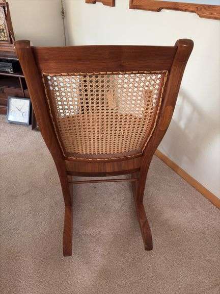 Kraus Furniture Amana  solid walnut arm rocker, solid seat cane back