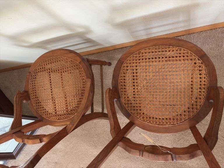 Walnut cane seat dining chairs, have been refinished by Schanz Furniture. Your bid x 2