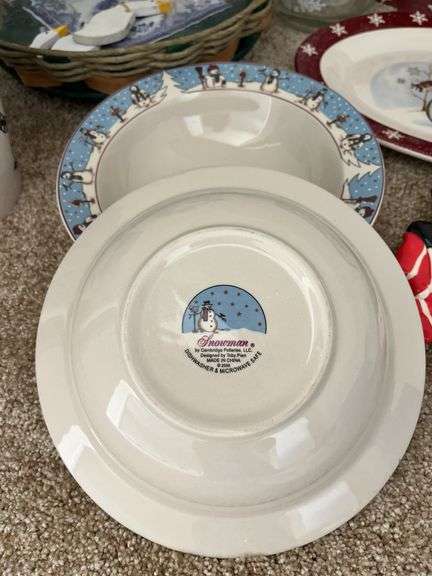 Snowman dinnerware, tins, bowls, mugs etc...