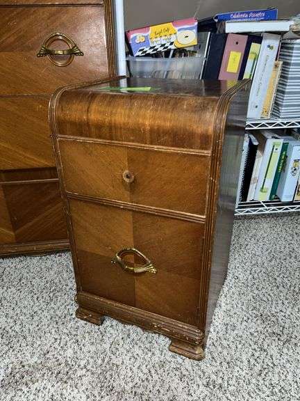 Walnut waterfall front chest of drawers and nightstand dresser is 18d x 32l x 54h NO CONTENTS