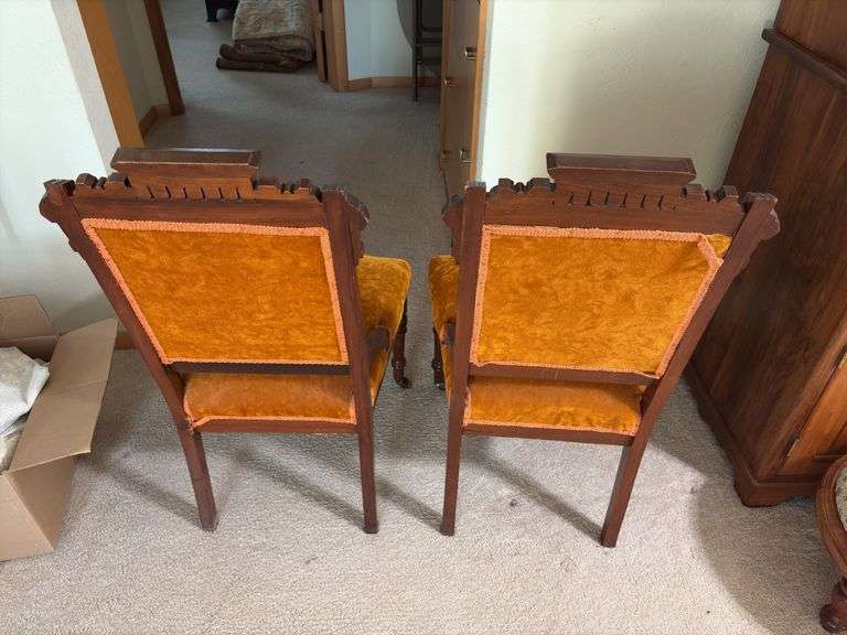 Pair of antique walnut Eastlake style parlor chairs