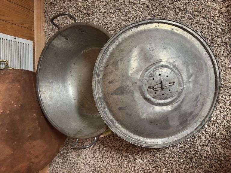 Tin dough mixing/raising pan and copper and brass 18" pan