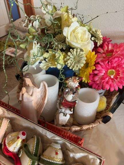 Home decor, angel, eggs, old stick matchbooks, LED candles etc...