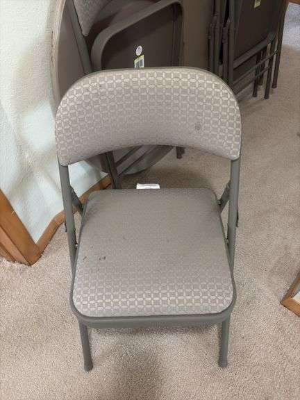 Tan/grey round card table and 4 chairs