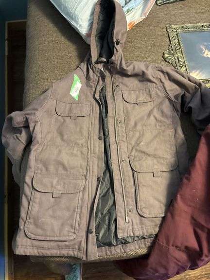 Ladies ridgecut heavy canvas lilac colored coat (M) and maroon overalls (L)