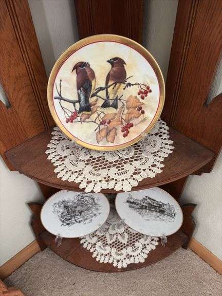 6 collector plates, most are birds Shelf not included