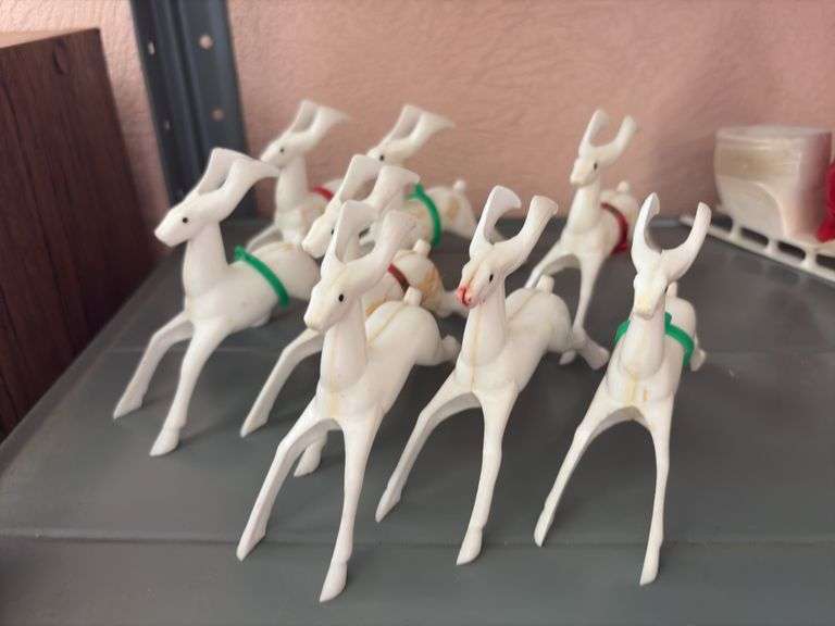 Vintage Plastic Santa and his 8 reindeer