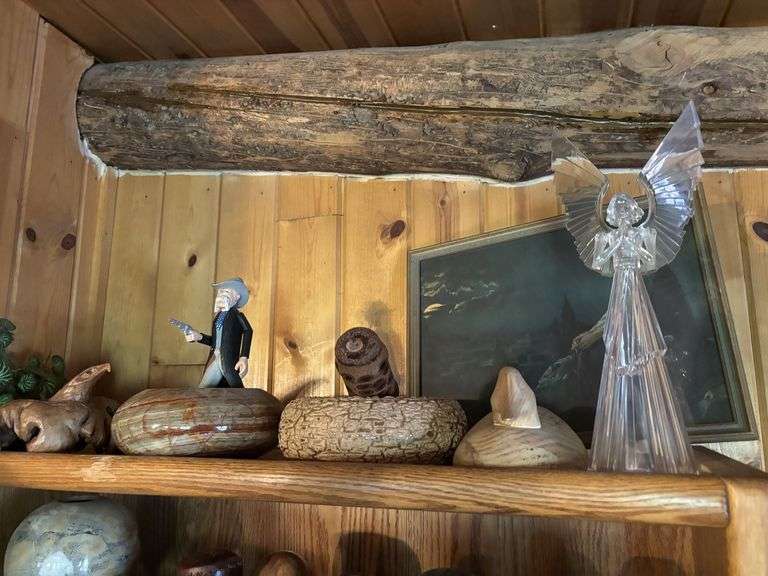 Assorted wood trinket boxes, angels, figurine items