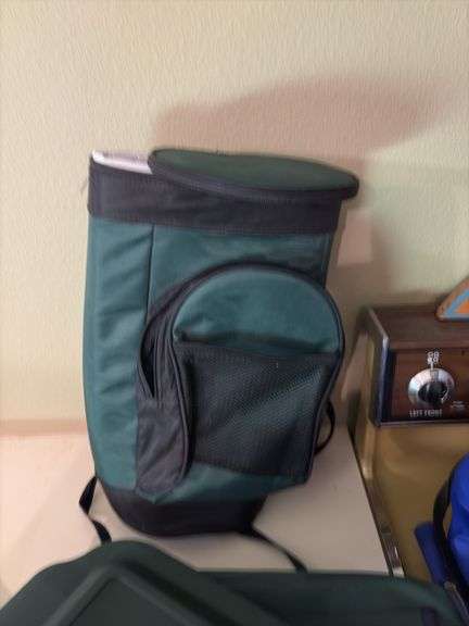 Three cooler bags-oval crockpot size, double wine bottle size and oval Pyrex size with dish and lid inside