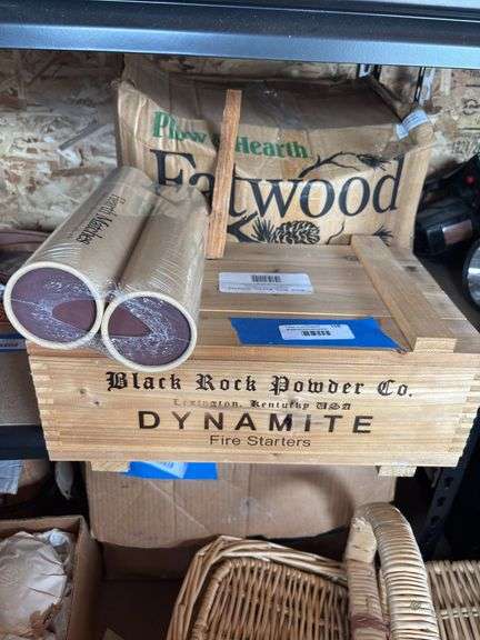 Plow and hearth fireplace matches large box of hazelnut pine firestarter, totally full - and black rock powder company, dynamite fire starters