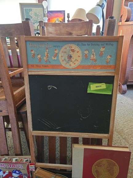 Kids chalk board, wood burning kit, games and toys