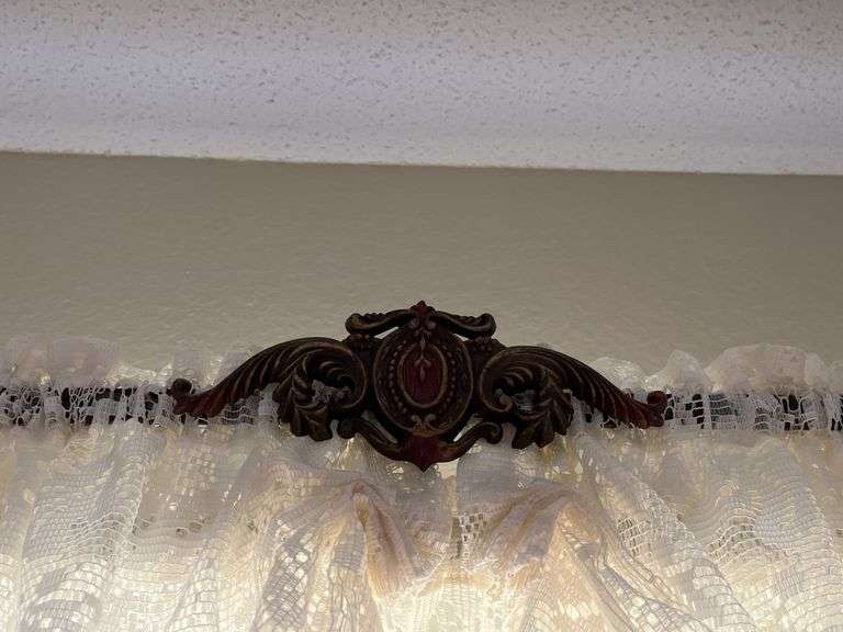 80" antique curtain rod and modern lace curtains