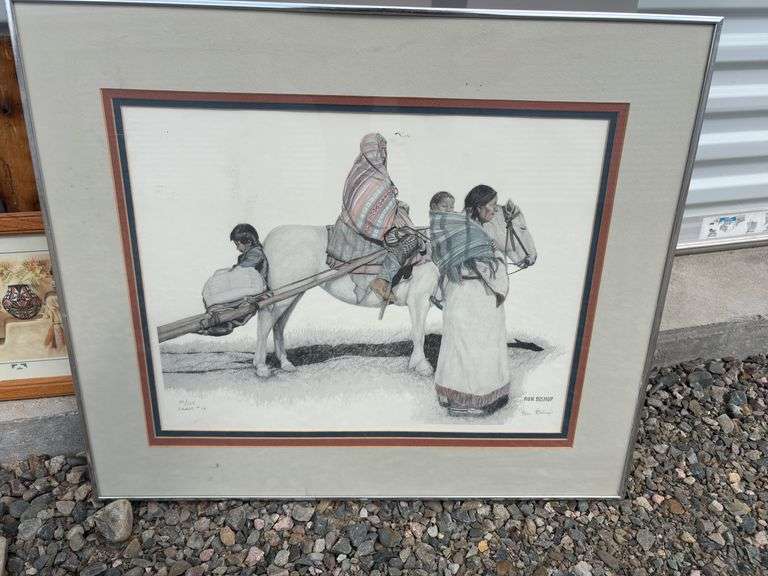 Group of Southwest and Native American inspired art, including drawing by Ron Bishop signed and numbered