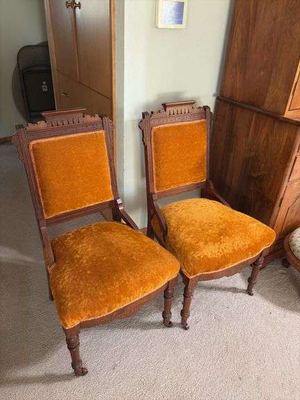 Pair of antique walnut Eastlake style parlor chairs