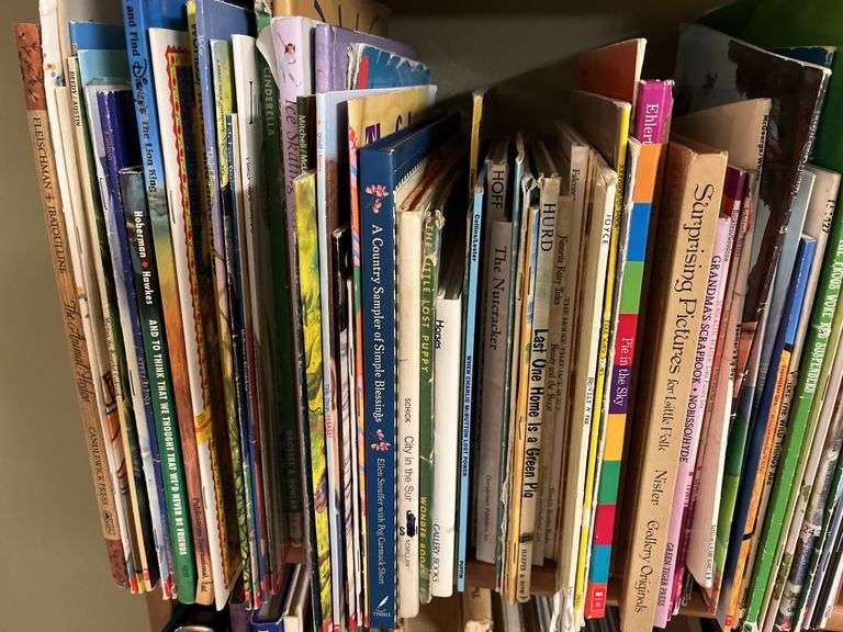 2 shelves of mostly kids books and young readers books