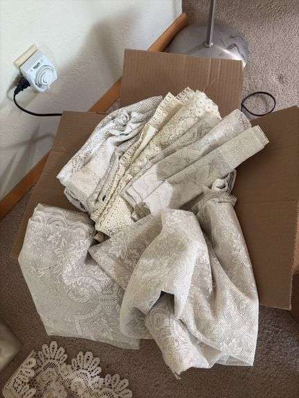 Lace work includes doilies, dresser runners, curtain panels etc Victorian Rose and other patterns