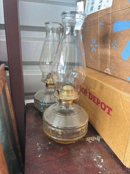Two matching oil lamps