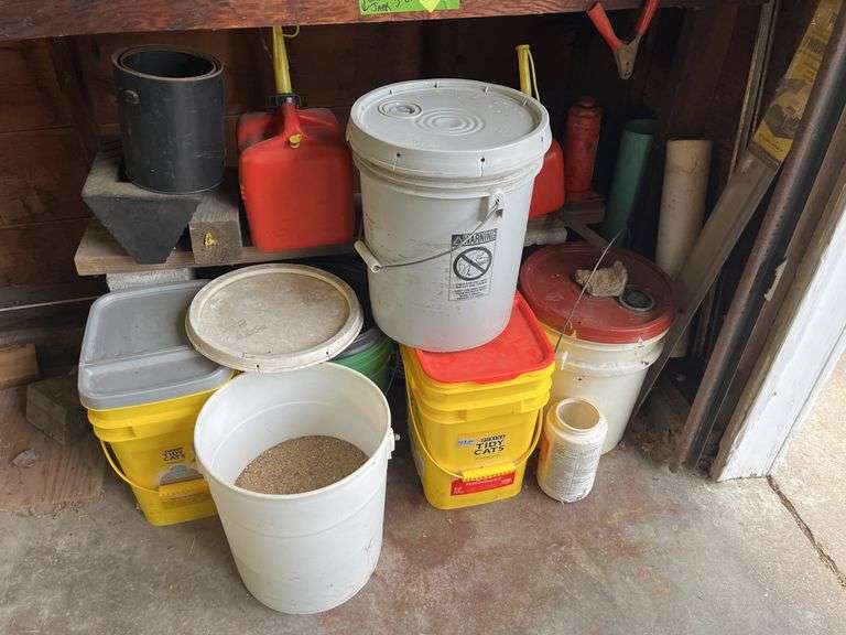 Salt, gas cans, hitch, jumper cables, jack, etc